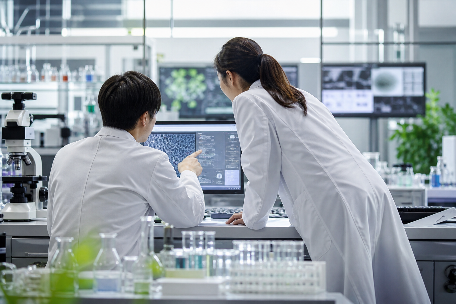 研究データを確認する研究所の研究員